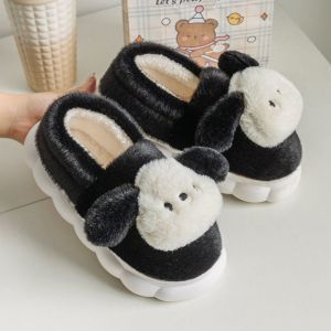 Cartoon Pachat Dog High Heel Cotton Slippers Womens Indoor Home Plush Warm Cotton Shoes Anti-Slip Daily Casual Style Home Slippers