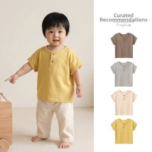 tinyclvb | Cotton Round-neck Half-open Short Sleeve T-shirt