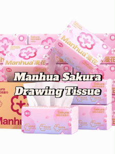 【30 Packs/Box】 ManHua Sakura Drawing 320 sheets  | Wood Pulp 3-Ply Napkin for muti-use | Lucky Home