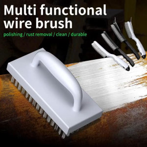 Cutting Head Steel Brush with Metal Scraper Plastic Handle Wire Brush Cleaning Rust Removal Grinding Home BBQ