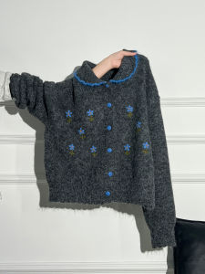 Áo Len Cardigan Dệt Kim Dày Tay Dài Cổ Búp Bê La Chapelle Áo Khoác Ngoài Ấm Áp Cho Nữ Mùa Thu Đông Áo Len Cổ Tròn