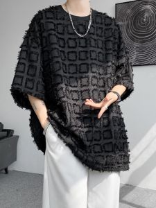 Dark Mens Clothing Classic Style T-Shirt Mens Cold Style Fancy Student Short Sleeve Trend Hair Stylist Handsome 5-Point Sleeve