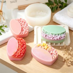 Half Flower Oval Silicone Soap Mold Floral Silicone Mold for DIY Handmade Soap Candles Home Decor Floral Themed Gift