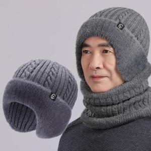 Men Knitted Bomber Hat Warm Ear Protection Cycling Outdoor Cap Windproof Cold Weather Hat For Autumn Winter Elderly Daily Wear