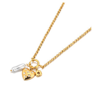 Lokaer Stainless Steel Pearl Heart Pendant Necklaces for Women Rust Proof Metal Gold Color Fashion Personality Jewelry N24099