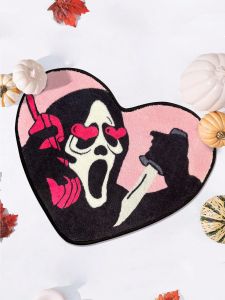 VIKAMA รูปหัวใจกะโหลกศีรษะพรมนุ่มสบายฮาโลวีนตกแต่งพรมข้างเตียงพรมห้องน้ําเท้า Home Decor