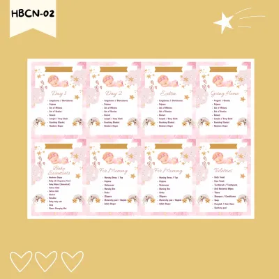 Hospital Bag Checklist Sticker set (8pcs) | Ziplock Baby & Mommy Sticker