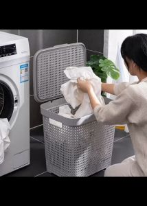Laundry Basket Japanese Style with Cover Dirty Clothes Big Capacity Multifunctional Storage Plastic Basket