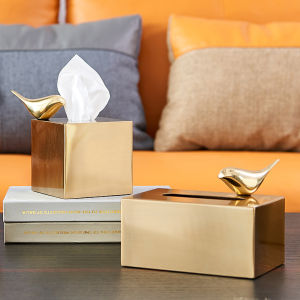Nordic Style Luxury Gold Tissue Box Living Room Coffee Table Decorative Item Practical Creative Simple Design Metal Material