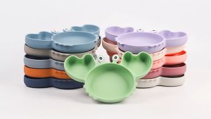 SKISOPGO จานอาหารเด็ก จานซิลิโคน พร้อมถ้วยดูด สําหรับเด็กวัยหัดเดิน บนโต๊ะอาหาร ช้อนกินข้าวเด็ก