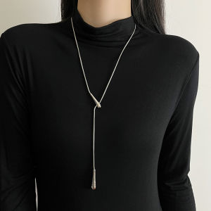 New 2025 Long Titanium Steel Waterdrop Necklace Womens Fashionable Sweater Chain Snake Bone Decorative Jewelry Accessory