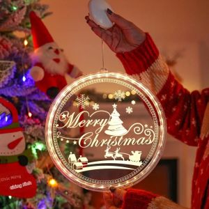 Đèn LED Giáng Sinh Treo Tường Chạy Bằng Pin Acrylic Santa Bông Tuyết Đèn Tròn Cho Cửa Hàng Cửa Sổ Nhà Xmas Cây Trang Trí Ánh Sáng Môi Trường Xung Quanh