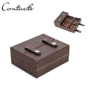 CONTACTS Genuine Leather Handmade Man Tubes Holder Travel Storage Case for Men Portable Humidor Box