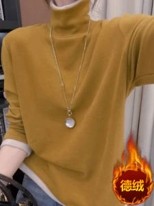 Double-Sided Cashmere High-Neck Base Shirt Womens Autumn Winter Loose Long Sleeve Top Inner Wear Outer Wear Faux Two-Piece