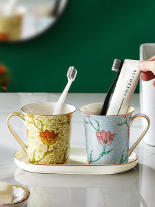 Luxury Ceramic Toothbrush Cup Bathroom Set High Aesthetic Value Couple Home Use Premium Quality Dental Kit Washing Brush