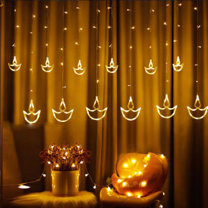 LED Deepavali Lighting Diwali Curtain Fairy String Light for Muslim EID Hari Raya Lampu Curtain Diwali Birthday Ramadan Wedding Party Halloween Decor Garland