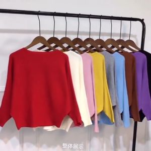 Korean Batwing Blouse Knitwear Long Sleeve Top for Casual Women Baju Lengan Panjang 女生蝙蝠翼上衣