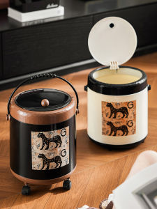 Large Capacity Trash Can Family Use Living Room Bedroom High Aesthetic Value with Cover Retro Style Home Cleaning Tool