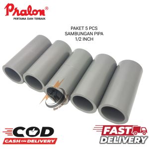 (5PCS)sok sambungan pipa 1/2"inch merek Pralon/sock 1/2"AW/SOCKET PVC SAMBUNGAN PIPA POLOS 1/2"inchi