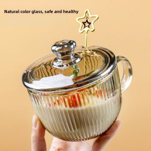 Large Capacity Glass Breakfast Cup with Lid for Milk And Oats Water Drinking Coffee Cup for Office Women with Spoon