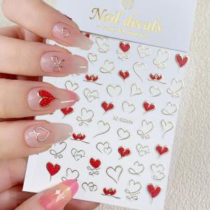 1Pcs 3D Gold Lines Love-Heart Nail Art Sticker Red Sweet Lips Star Adhesive Nails Decals Valentines Day Manicure Decorations NK
