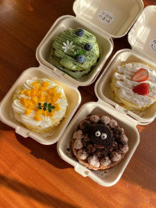 Disposable 4-Inch Tiramisu Packaging Box Cake Cutting Paper Pulp Bento Box Once-Used Mini Burger Container Dessert Pastry