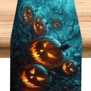 1Pc Halloween Themed Table Flag Dreamy Horror Themed Pumpkin Lantern Suitable for Parties Restaurants Homes Markets Holiday Decoration Scenes.
