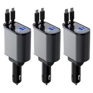 USB Charger Socket Telescopic Type C for 4 in 1 USB Car Power Adapter Super Fast Charge Cigarette Adapter PD QC3.0