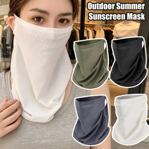 Breathable Ice Silk Anti-UV Neck Gaiter Mask / Integrated Face & Neck Sun Protection Cover / Elastic Ear Hook Lightweight Face Covering