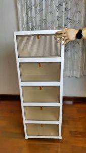 กล่องใส่รองเท้า พับได้ ติดตั้งฟรี โมเดิร์นมินิมอล กล่องเอนกประสงค์ กล่องใส่รองเท้าพลาสติก กล่องเก็บของ ฝาเปิดด้านหน้า มีล้อเลือน