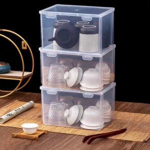 Plastic Rectangular Japanese Style Tea Set Kitchen Desktop Storage Box Dustproof Waterproof Stackable Single Layer for Miscellaneous Items