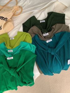 Stylish Green Knitted Scarf Womens Spring Autumn New Style Versatile Fashionable Knitwear Neck Warmer Decorative Long Rectangle