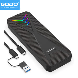GODO Portable RGB M.2 NVMe/SATA PCIe SSD External Enclosure Portable USB C to M.2 Nvme Sata Adapter Tool  M-Key&(B+M) Key
