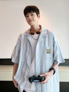 HetingHOME | Hetinghome Summer Casual Loose Mens Short Sleeve Shirt Couples Holiday Style Polyester Blend Artistic Cuban Collar Shirt