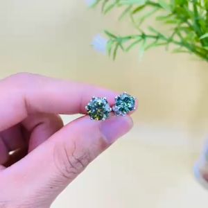 Khuyên tai nữ bạc xi bạch kim moissanite Mỹ D/FL màu xanh kiểm định GRA 6 chấu size từ 4mm - 5mm Bông tai bạc nam mạ vàng trắng đính kim cương nhân tạo moissanite đẹp Hoa tai bạc thật xi kim thiết kế sang trọng và đẳng cấp -  KIM LỘC PHÁT B6CMX58