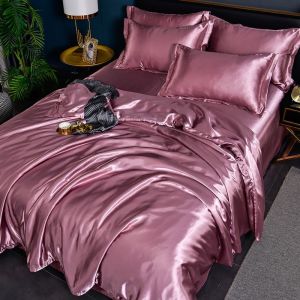 Summer Ice Silk Cooling Quilt Cover Pure Cotton Washable Air Conditioned Bedding Set Four Pieces Popular Online Solid Color