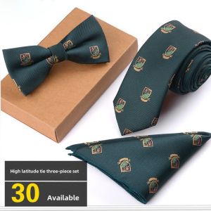 Casual Mens Three-Piece Tie Set 6cm Gradient Pattern Silk Necktie Wedding Graduation Dinner Business Versatile Bow Tie Kit