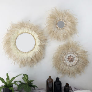 Cloud Tide กระจกแต่งหน้าแบบแฮนด์เมดสไตล์อินส์เรียบง่าย ตกแต่งกำแพงพื้นหลังบ้านพักพักผ่อนแบบหรูหรา ตกแต่งด้วยขนนก กระจกตกแต่ง