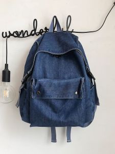 INS New Arrival Schoolbag Female Retro Japanese Student Backpack South Korea Denim Casual Easiest for Match Large-Capacity Backpack
