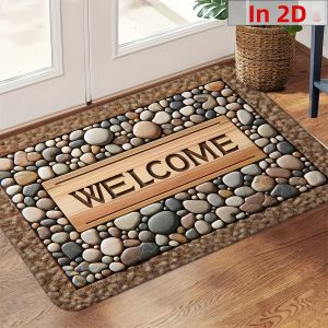 Tấm Thảm Chào Mừng Pebble Stone Chất Liệu Flannel Chống Trơn Trượt Kiểu Dáng Đá Tự Nhiên Dùng Cho Cửa Garage Phong Cách Hiện Đại Chất Liệu Polyester Chống Thấm Nước