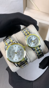 [Gift][With Box]ORUSS Original 2 Pcs Couple Stainless Steel Luxury Couple Fashion Dual Calendar Waterproof Luminous Watch Analog Fashion Korean Automatic Quartz Minimalist Wrist Watch For Couple Elegant