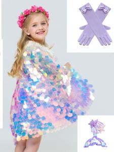 Girls Birthday Performance Sequin Little Shawl Mermaid Cape Halloween Childrens Robe Princess Veil Outerwear Polyester Fiber