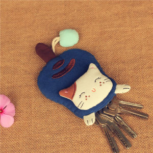 Cute Cat Keychain Doll Mini Pull-String Fabric Key Bag for Women Cartoon Animal Print Vertical Key Holder Youth Fashion
