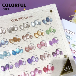 【Ready to Ship】Colorful Girl 24 Colors Cat Eye Gel Satin Pearl Cat Eye Gel Satin 24 Colors Glass Ball Color with Color Chart