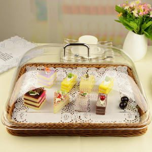 Imitation Rattan Dessert Tray with Lid Display Plate Bread Basket Cake Dessert Storage Basket Cover Food European Style Sampling Plate