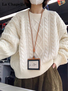Áo Len Dệt Kim Dáng Rộng Cổ Tròn Màu Trắng La Chapelle Phong Cách Nhật Bản Cổ Điển Dành Cho Nữ Mùa Thu Đông Mặc Ngoài