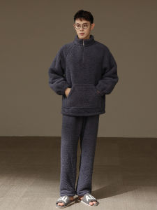me home wear | Thick Warmth Mens Pajamas Flannel High Collar Zip Up