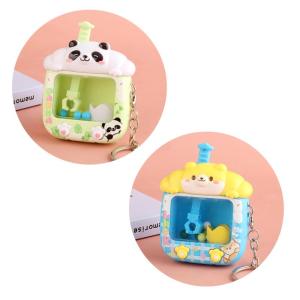 2Pcs New Fun Mini Claw Machine Keychain Cartoon Decompression Creative Bag Pendant Keyring Student Couple School Teacher Gift