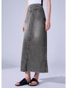 WANGGONGZHU | High Waist Slit Denim Mini Midi Skirt Women Summer New Slim A-Line Hollow Out Wrap Around Skirts Fashionable Cotton Blend
