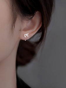Z Miss 999 Pure Silver Full Drill Leaf Earrings Sleepwear Friendly Womens Fashion Jewelry Non-removable Ear Studs